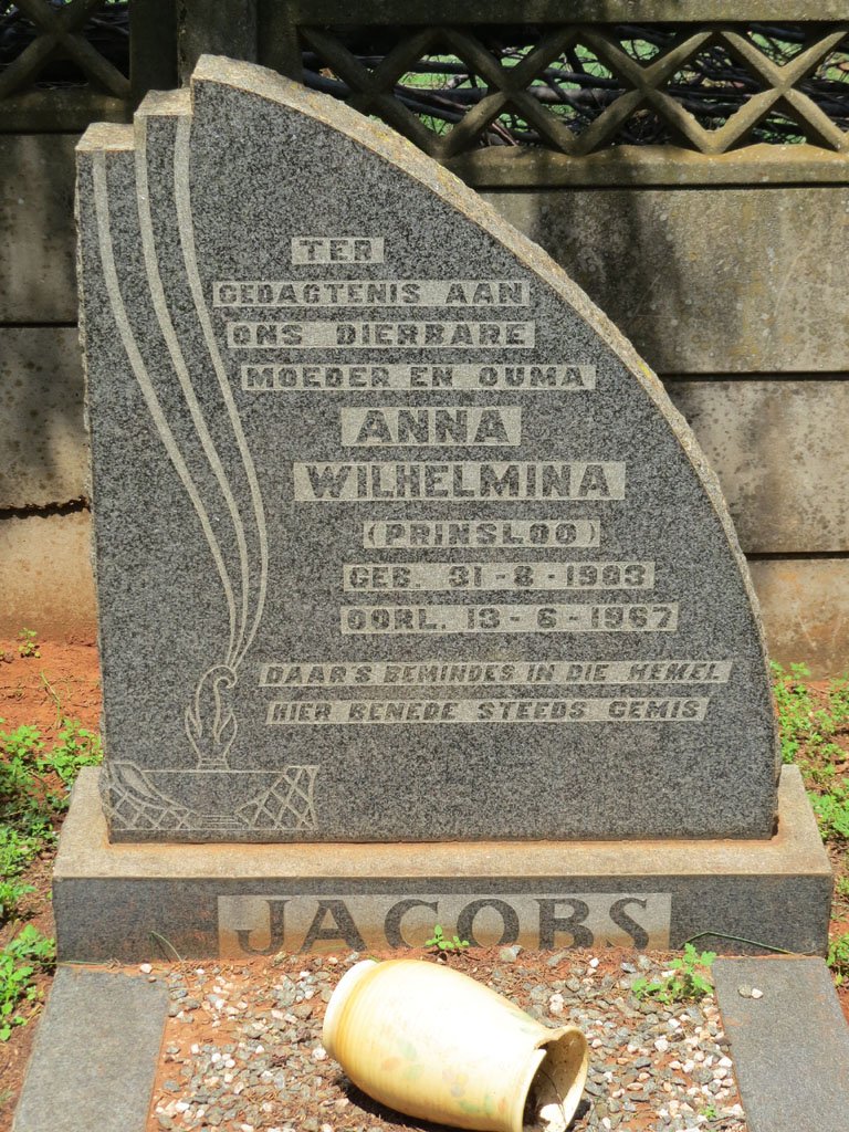JACOBS Anna Wilhelmina nee PRINSLOO 1903-1967