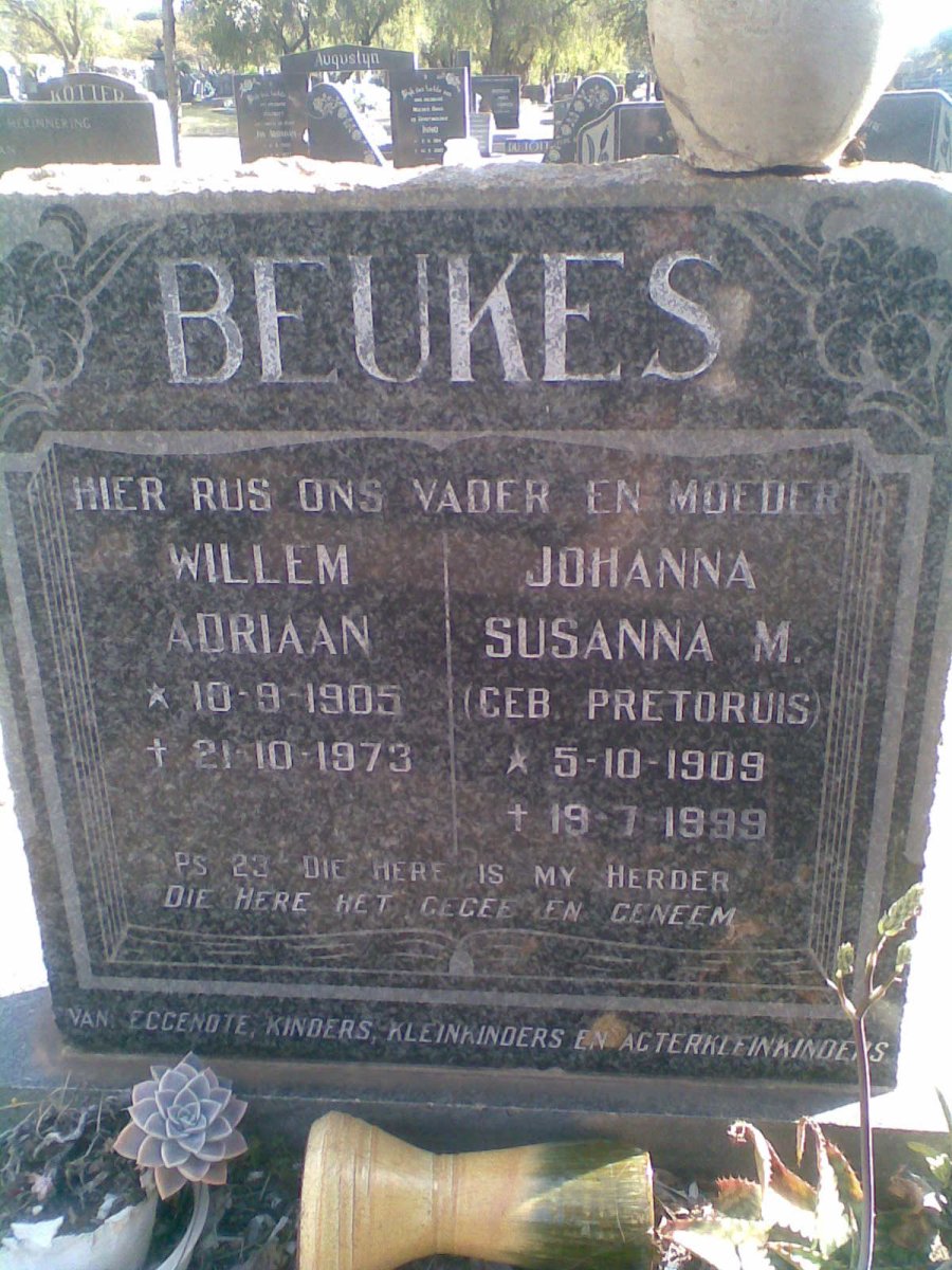 BEUKES Willem Adriaan 1905-1973 &amp; Johanna Susanna M. PRETORIUS 1909-1999