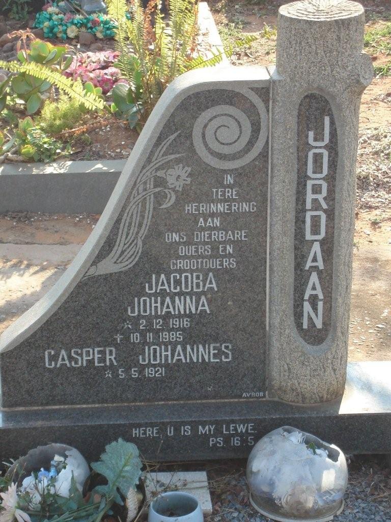 JORDAAN  Casper Johannes 1921-  &amp; Jacoba Johanna 1916-1985