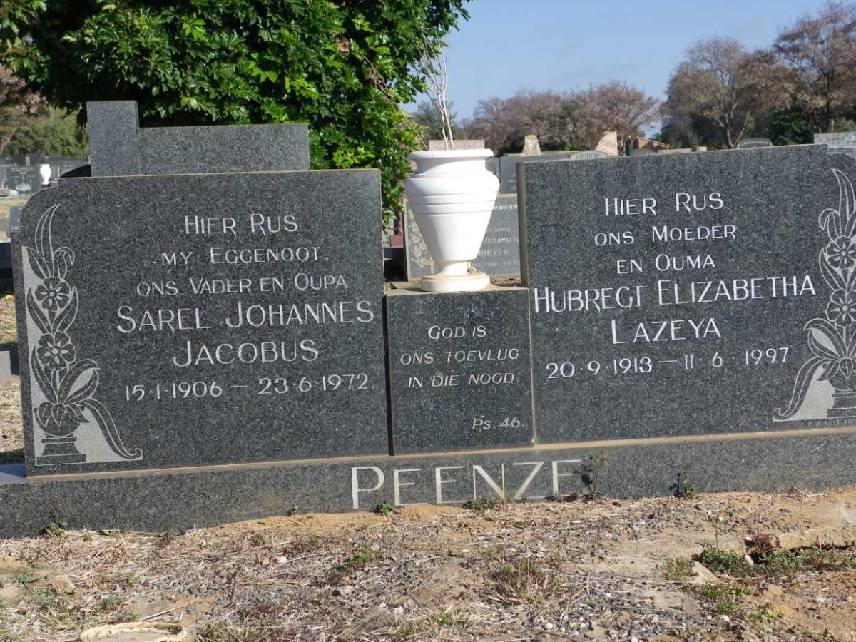 PEENZE Sarel Johannes Jacobus 1906-1972 &amp; Hubregt Elizabetha Lazeya 1913-1997