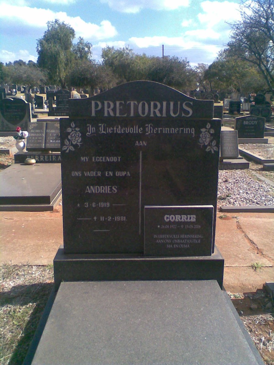 PRETORIUS Andries 1919-1981 &amp; Corrie 1922-2008