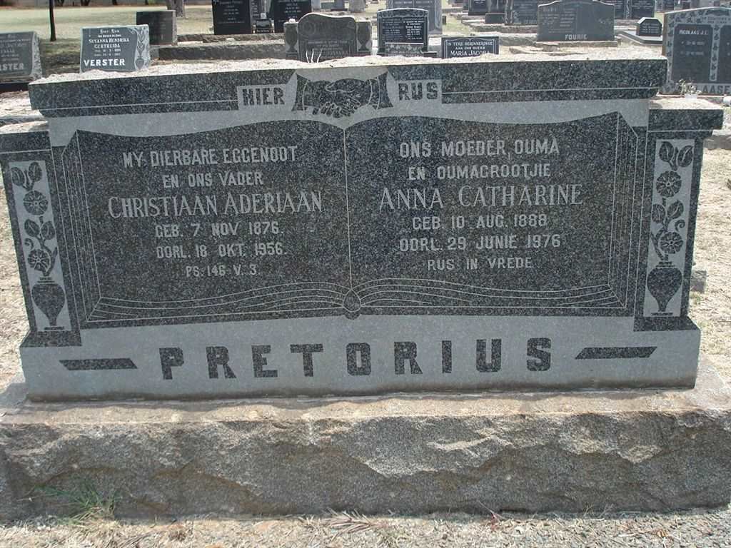 PRETORIUS Christiaan Aderiaan 1876-1956 &amp; Anna Catherine 1888-1976