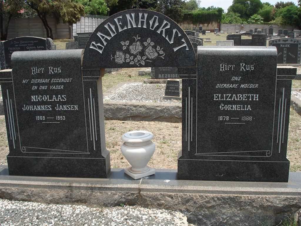 BADENHORST Nicolaas Johannes Jansen 1869-1953 &amp; Elizabeth Cornelia 1878-1968