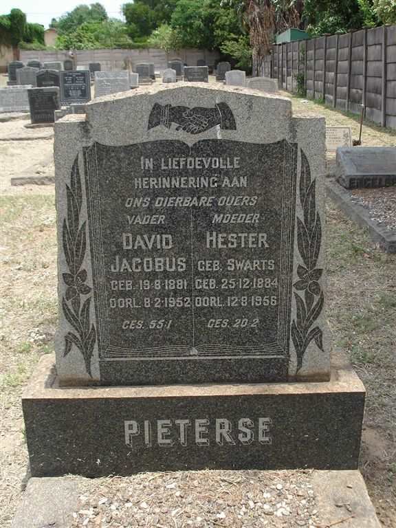 PIETERSE David Jacobus 1881-1952 &amp; Hester SWARTS 1884-1956