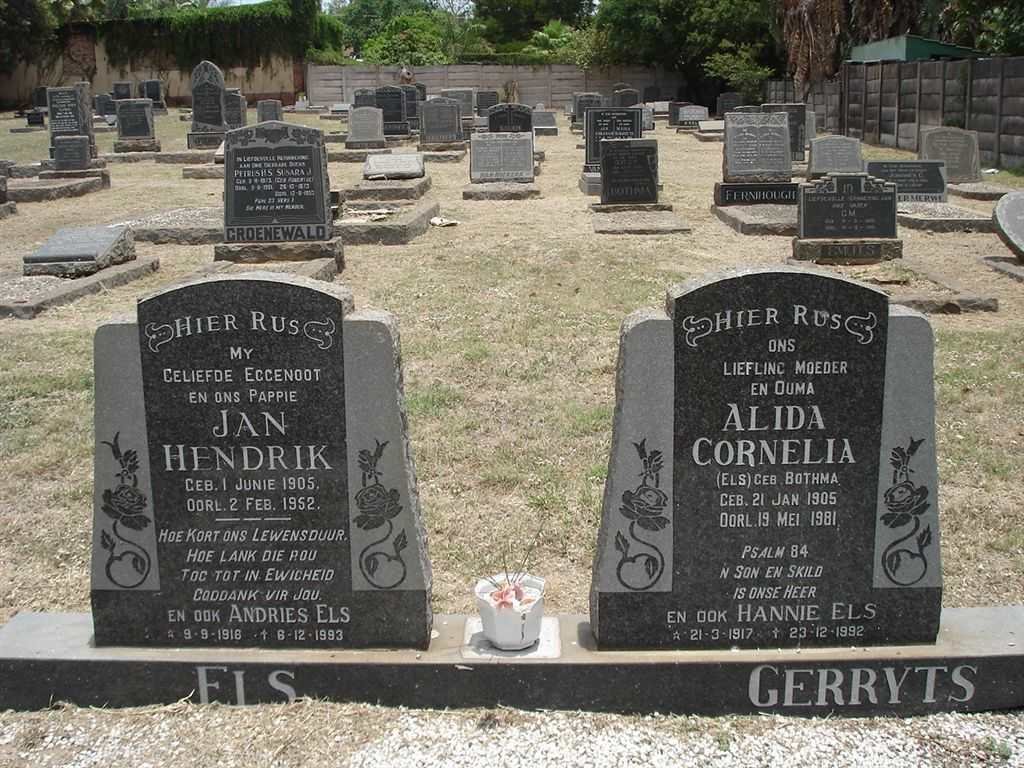 ELS Jan Hendrik 1905-1952 &amp; Alida Cornelia GERRYTS voorheen ELS nee BOTHMA 1905-1981