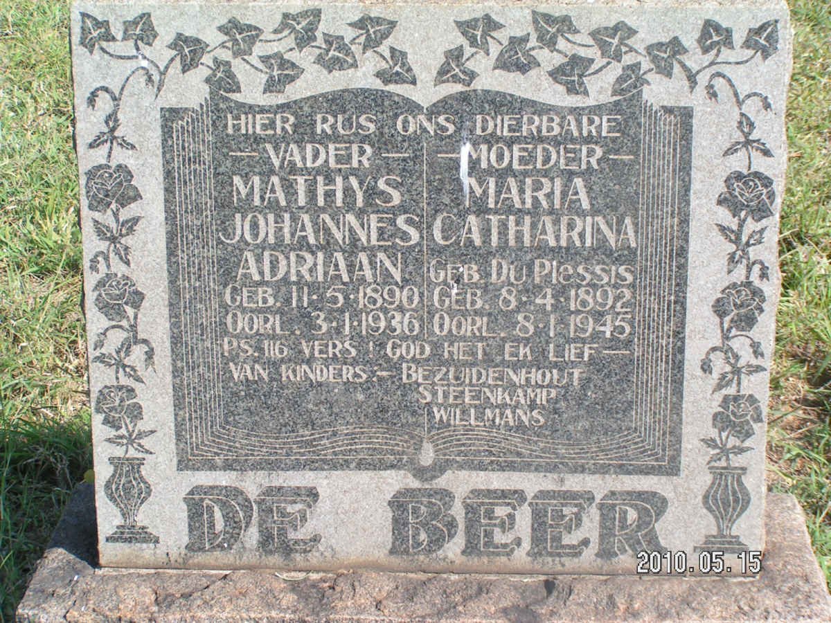 BEER Mathys Johannes Adriaan, de 1890-1936 &amp; Maria Catharina  DU PLESSIS 1892-1945