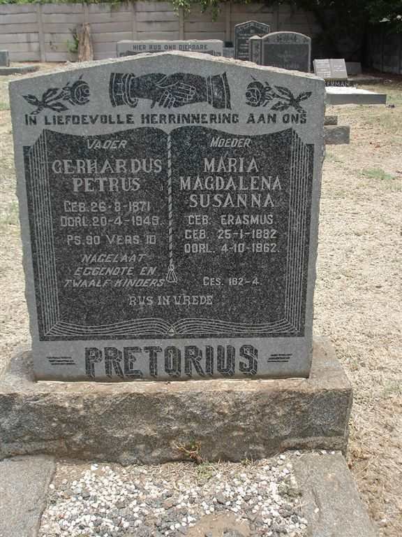 PRETORIUS Gerhardus Petrus 1871-1948 &amp; Maria Magdalena Susanna ERASMUS 1882-1962