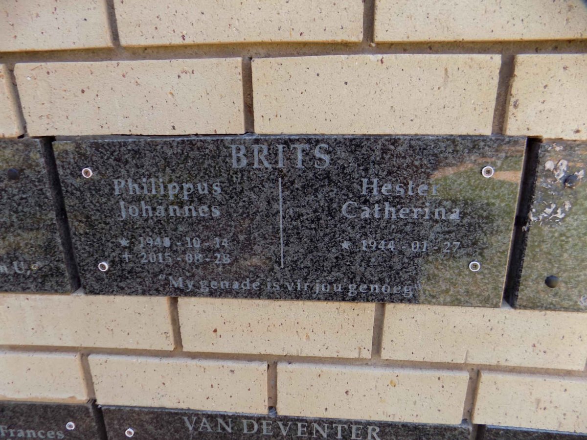 BRITS Philippus Johannes 1940-2015 &amp; Hester Catherina 1944-