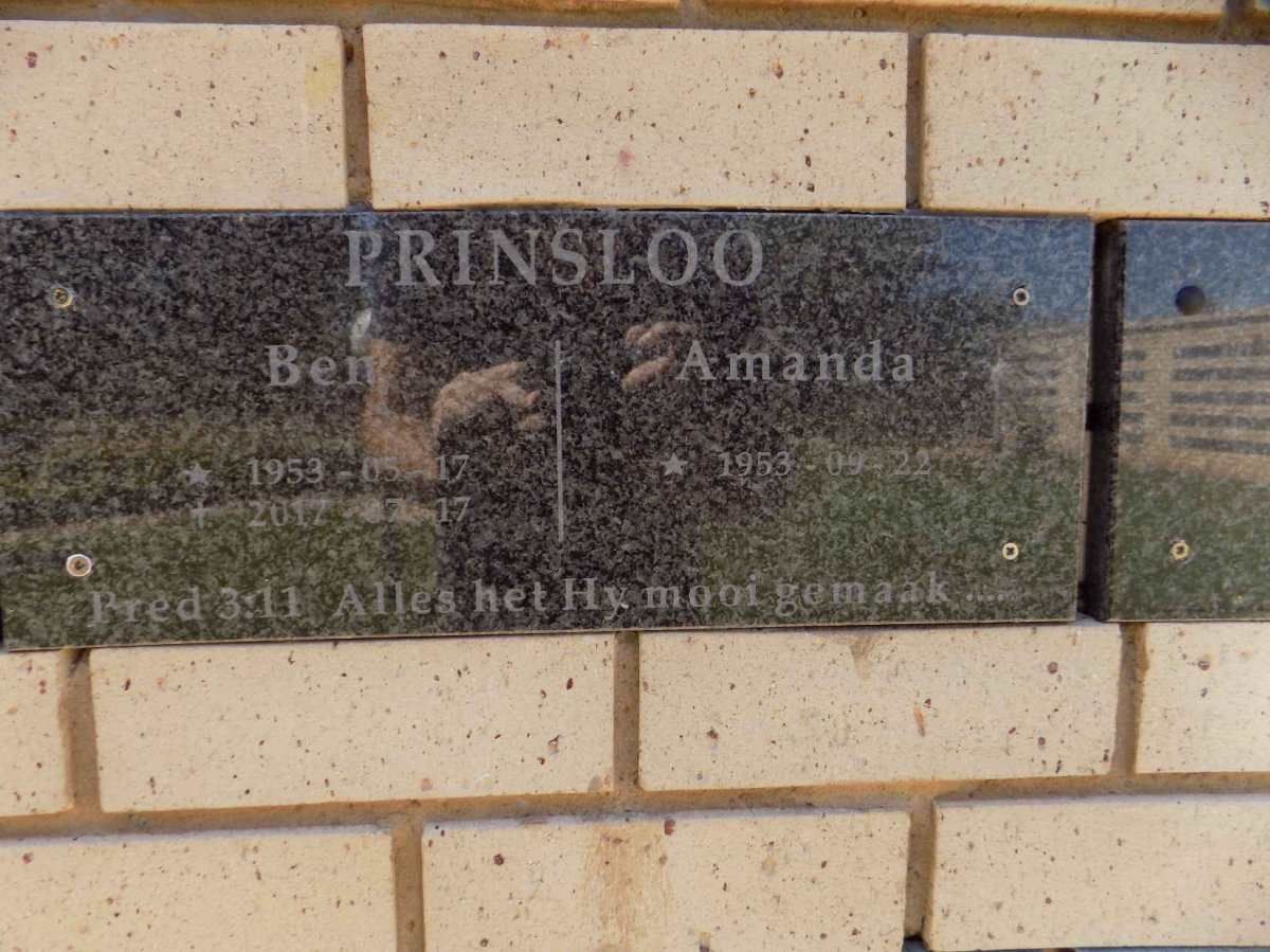 PRINSLOO Ben 1953-2017 &amp; Amanda 1953-