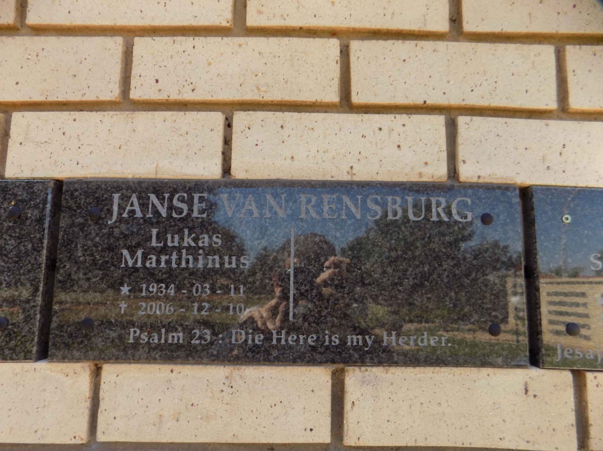 RENSBURG Lukas Marthinus, Janse van 1934-2006