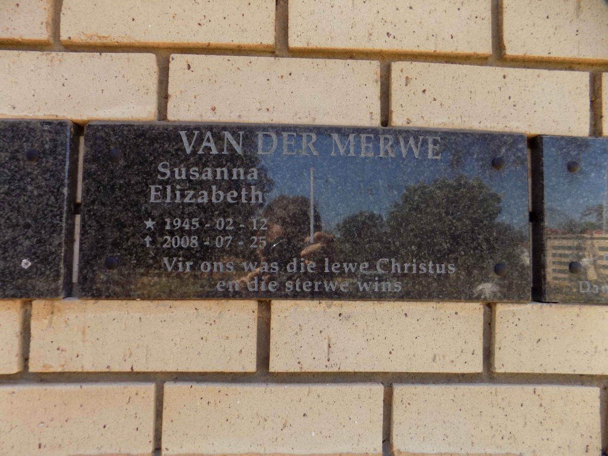 MERWE Susanna Elizabeth, van der 1945-2008