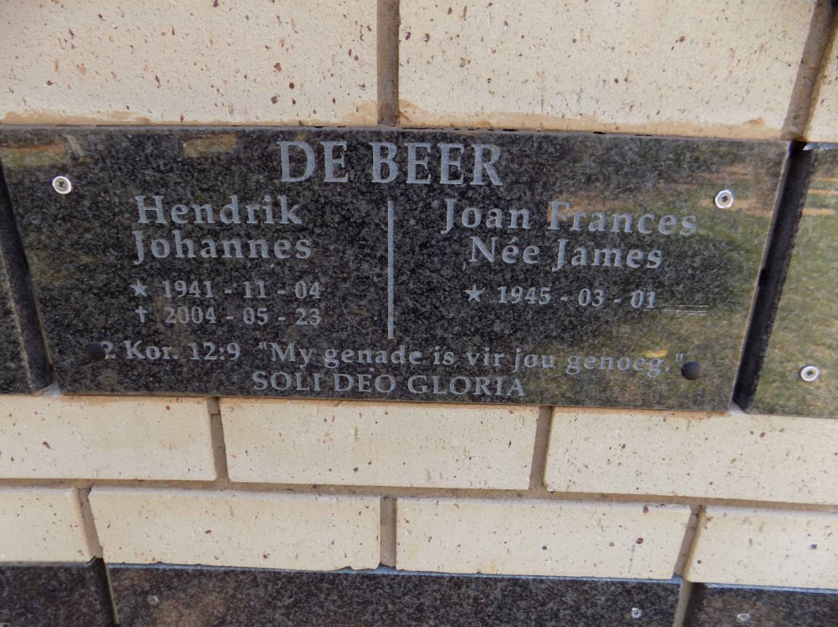 BEER Hendrik Johannes, de 1941-2004 &amp; Joan Frances JAMES 1945-