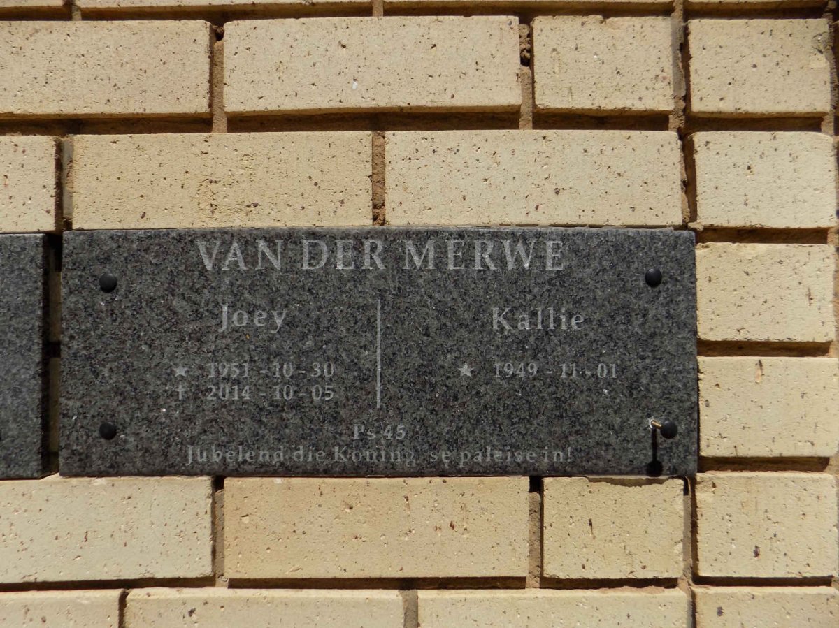 MERWE Kallie, van der 1949- &amp; Joey 1951-2014