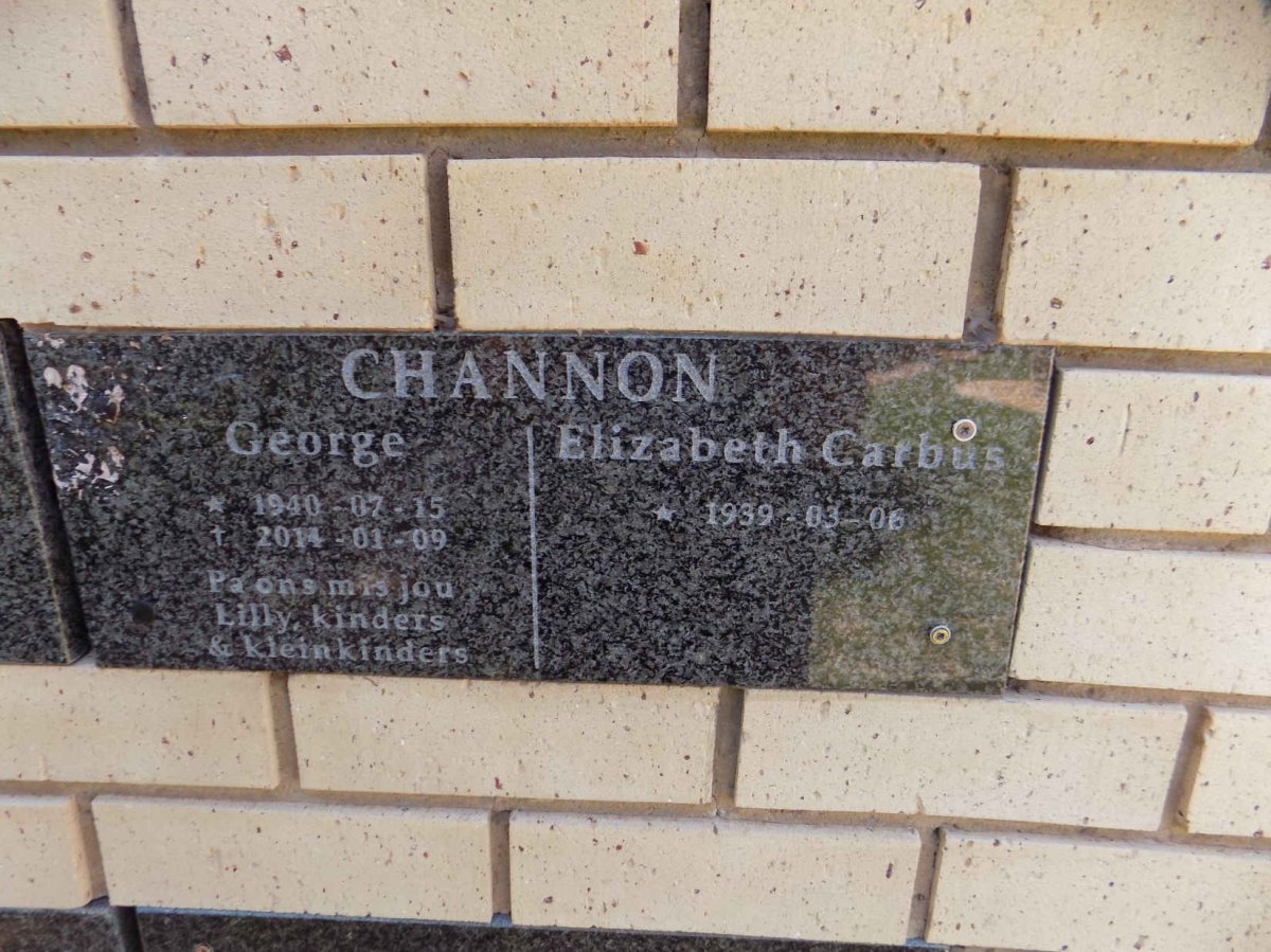 CHANNON George 1940-2014 &amp; Elizabeth Carbus 1939-