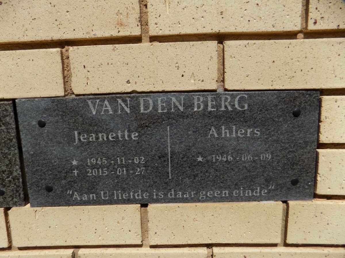 BERG Ahlers, van den 1946- &amp; Jeanette 1945-2015