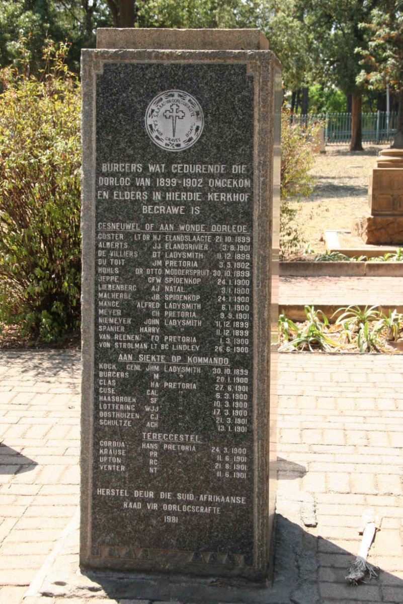 Monument ter ere van burgers wat gedurende die oorlog van 1899-1902 omgekom het en elders in hierdie kerkhof begrawe is