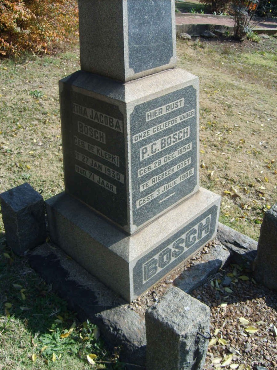 BOSCH P.C. 1854-1908 &amp; Martha Jacoba DE KLERK -1930
