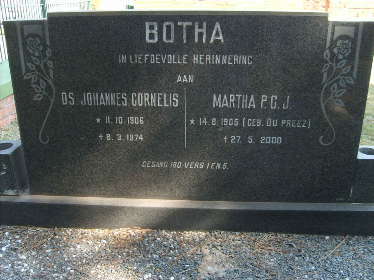 BOTHA Johannes Cornelius 1906-1974 &amp; Martha P.C.J. DU PREEZ 1905-2000