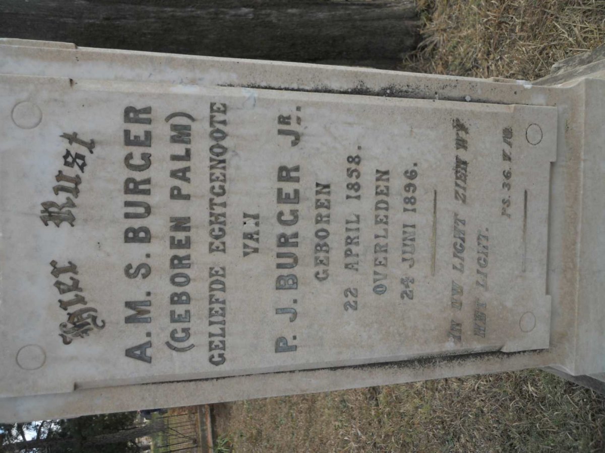 BURGER A.M.S. nee PALM 1858-1896