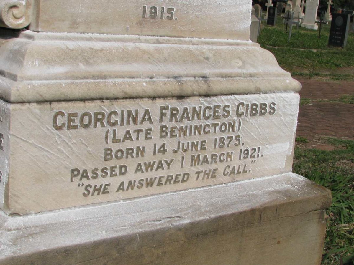 GIBBS Georgina Francis previously BENINGTON 1875-1921
