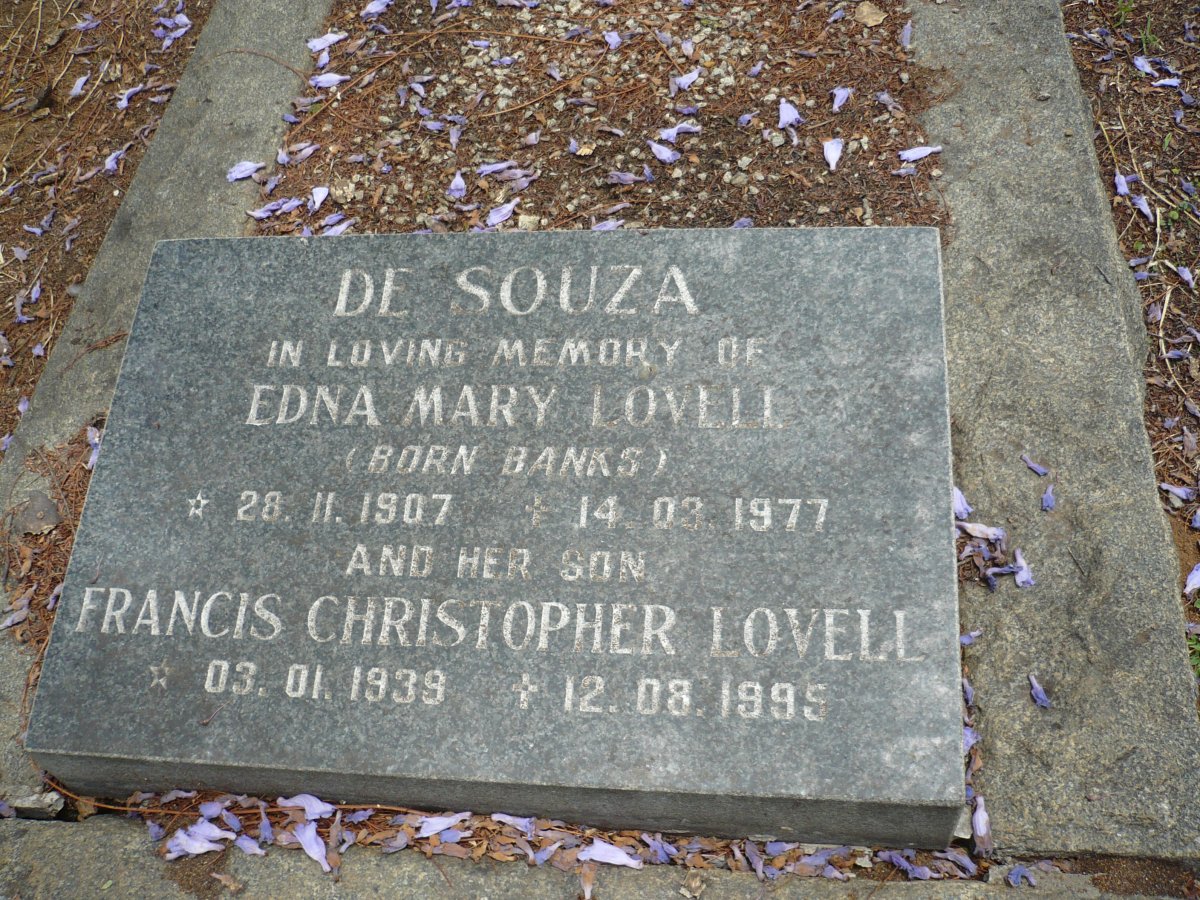 SOUZA Edna Mary Lovell, de nee BANKS 1907-1977 :: DE SOUZA Francis Christopher Lovell 1939-1995