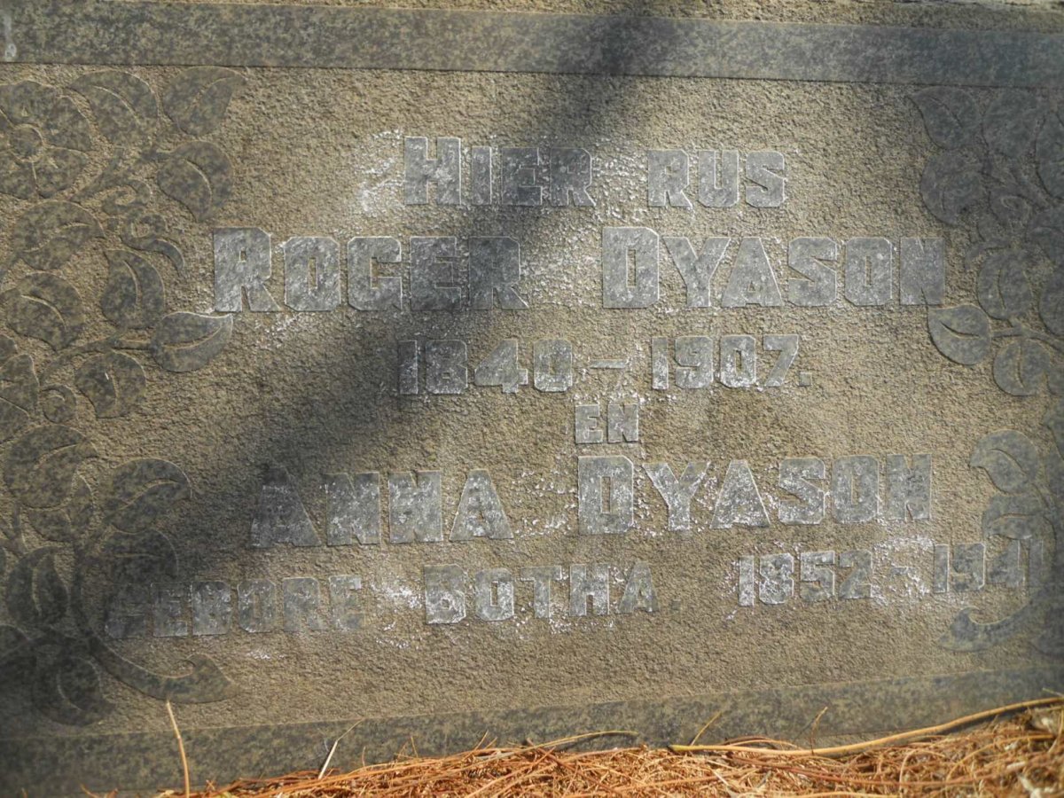 DYASON Roger 1840-1907 &amp; Anna BOTHA 1852-19?1