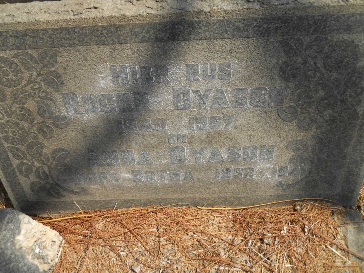 DYASON Roger 1840-1907 &amp; Anna BOTHA 1852-19?1