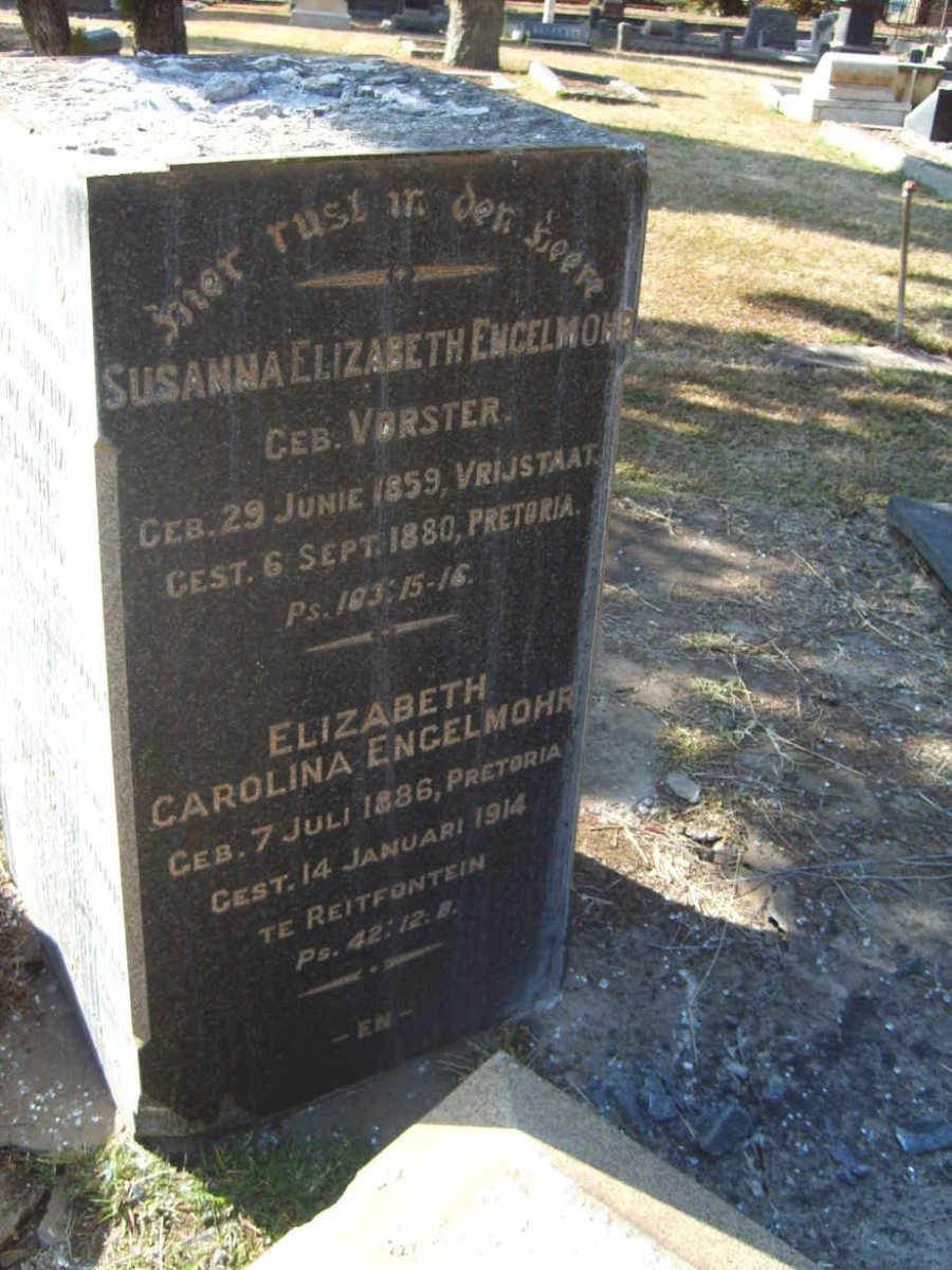 ENGELMOHR Susanna Elizabeth  nee VORSTER 1859-1880 :: ENGELMOHR Elizabeth Carolina 1886-1914