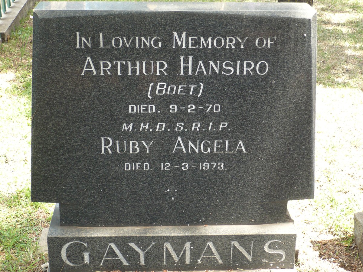 GAYMANS Arthur Hansiro -1970 &amp; Ruby Angela -1973