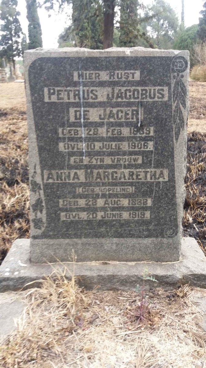 JAGER Petrus Jacobus, de 1889-1906 &amp; Anna Margaretha ASPELING 1888-1919