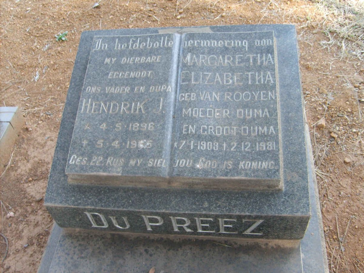 PREEZ Hendrik J., du 1896-1965 &amp; Margaretha Elizabetha VAN ROOYEN 1909-1981