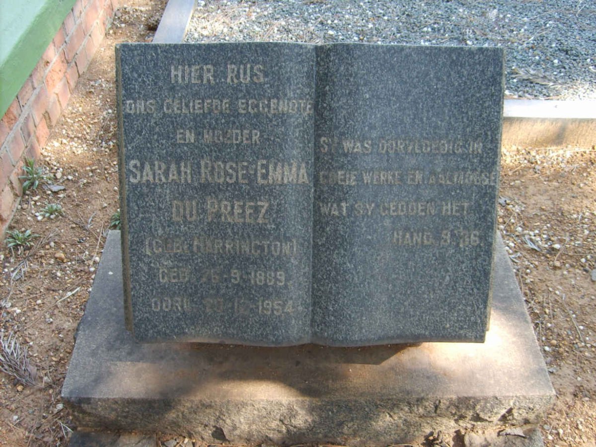 PREEZ Sarah Rose Emma, du nee HARRINGTON 1889-1954