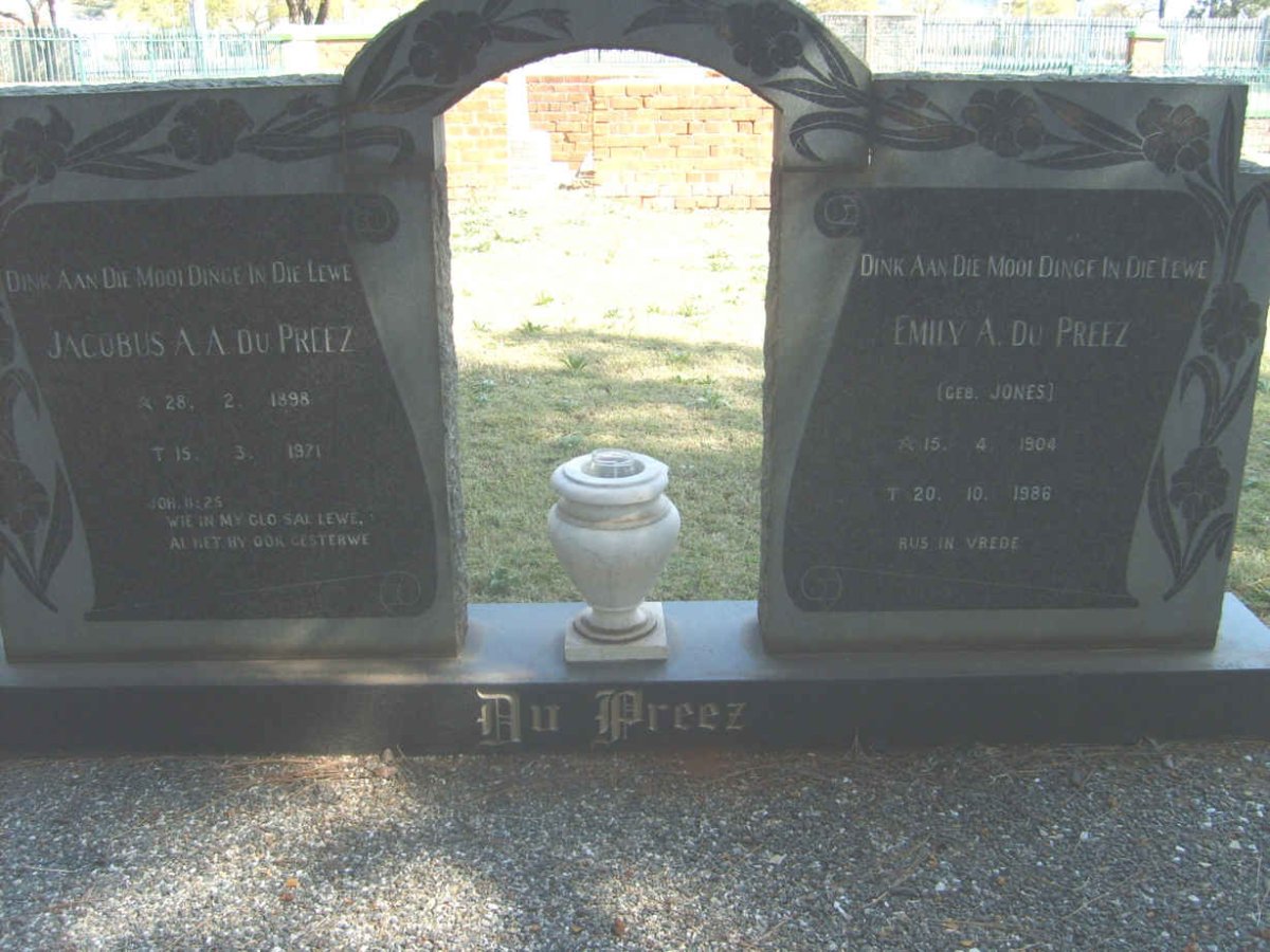 PREEZ Jacobus A.A., du 1898-1971 &amp; Emily A. JONES 1904-1986
