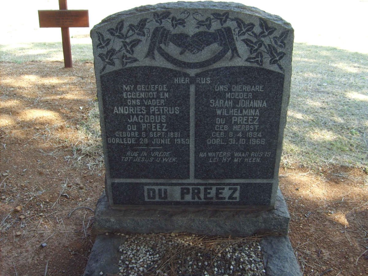 PREEZ Andries Petrus Jacobus, du 1891-1953 &amp; Sarah Johanna Wilhelmina HERBST 1894-1966