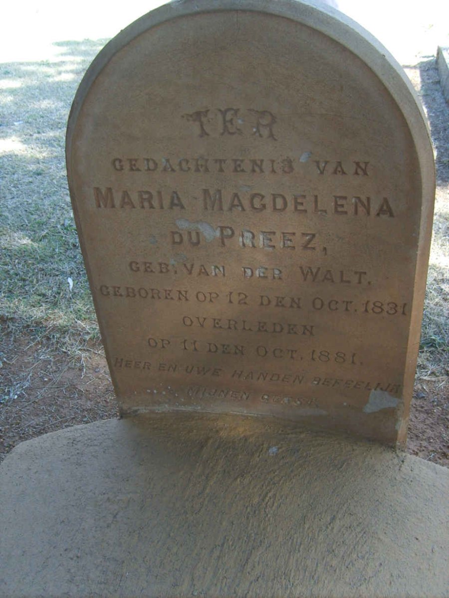 PREEZ Maria Magdalena, du nee VAN DER WALT 1831-1881