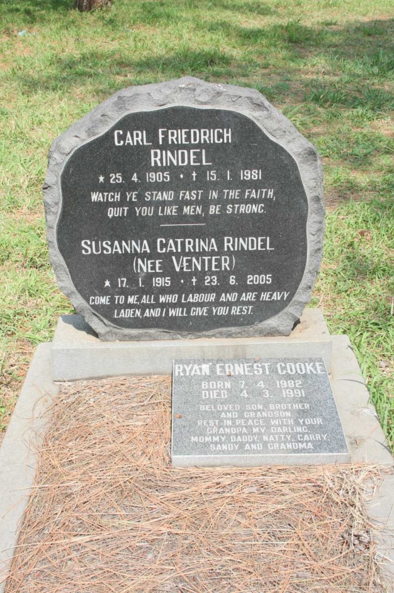 RINDEL Carl Friedrich 1905-1981 &amp; Susanna Catrina VENTER 1915-2005  :: COOKE Ryan Ernest 1982-1991