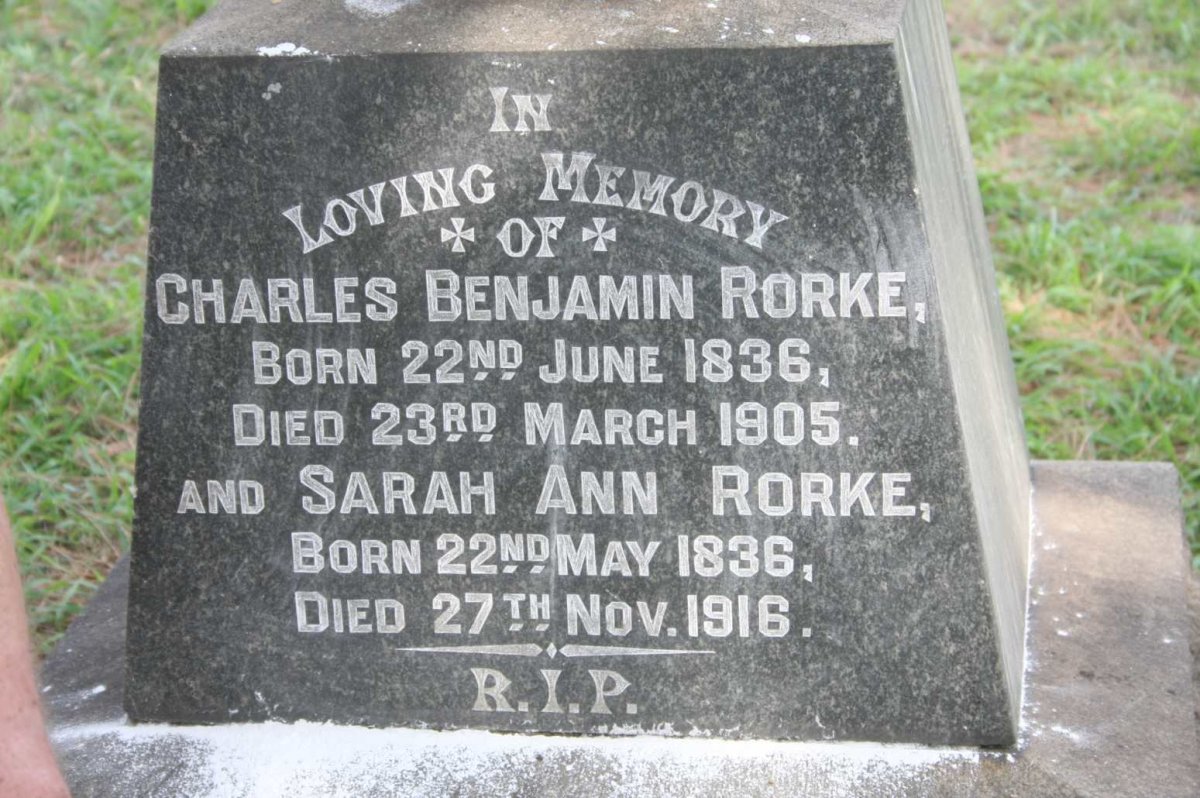 RORKE Charles Benjamin 1836-1905 &amp; Sarah Ann 1836-1916