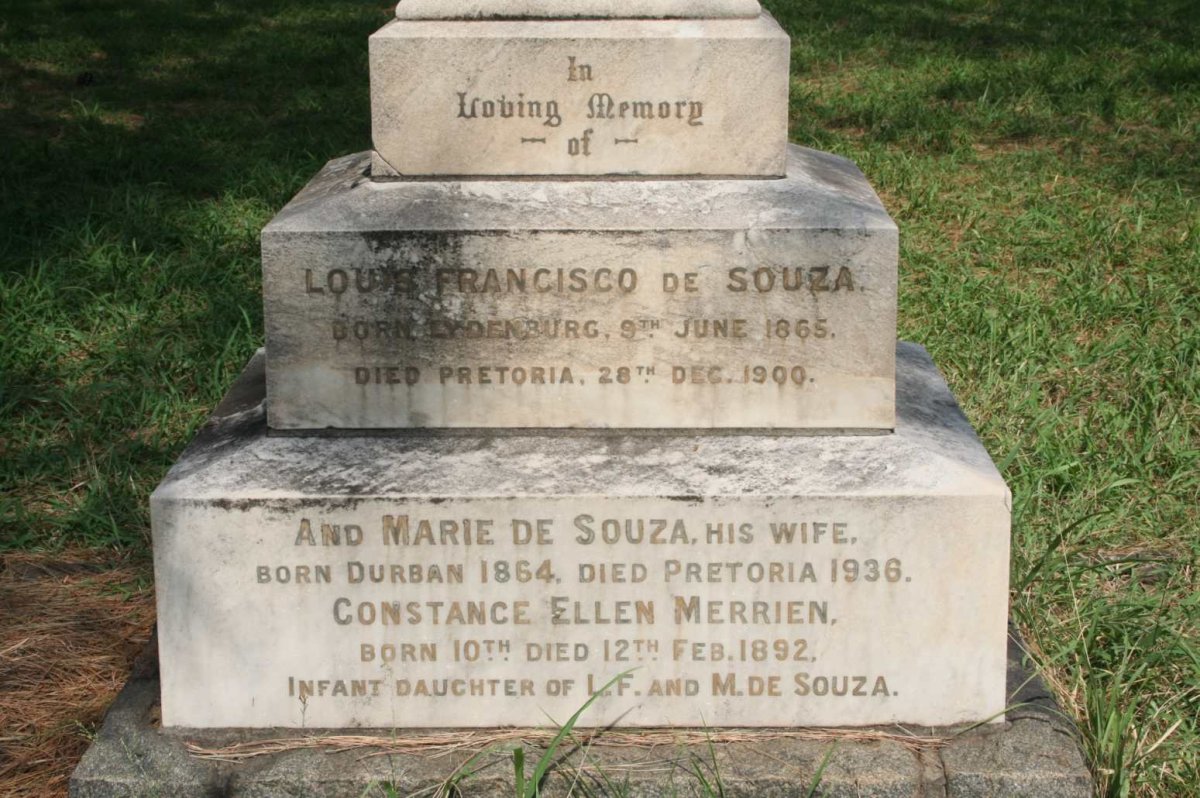 SOUZA Louis Francisco, de 1865-1900 &amp; Marie 1864-1936 :: DE SOUZA Constance Ellen Merrien 1892-1892