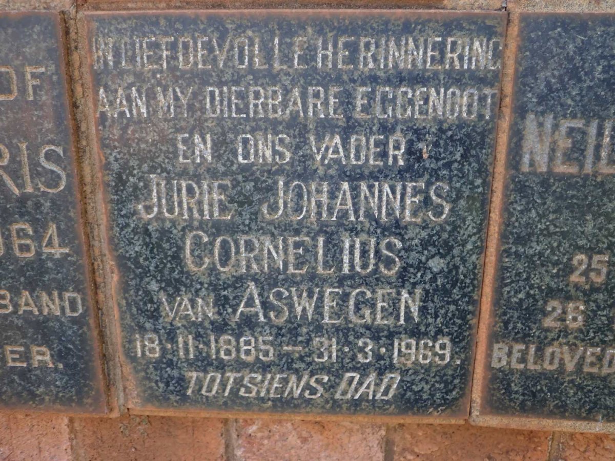 ASWEGEN Jurie Johannes Cornelius, van 1885-1969