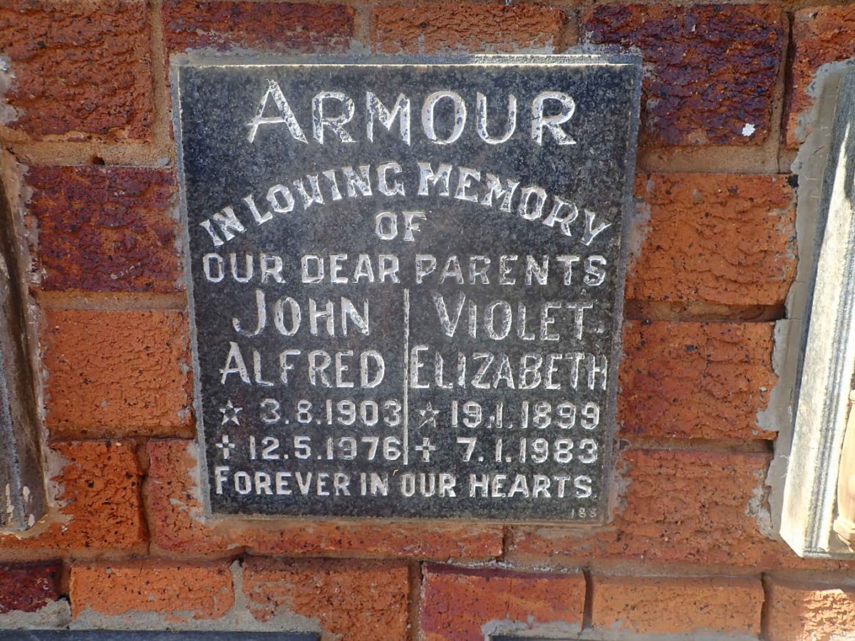 ARMOUR John Alfred 1903-1976 &amp; Violet Elizabeth 1899-1983