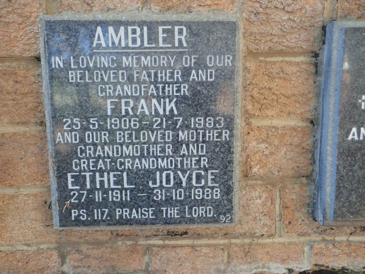 AMBLER Frank 1906-1983 &amp; Ethel Joyce 1911-1988