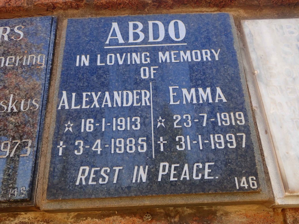 ABDO Alexander 1913-1985 &amp; Emma 1919-1997
