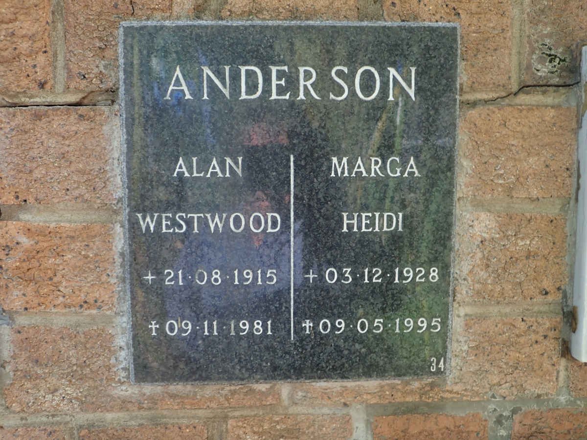 ANDERSON Alan Westwood 1915-1981 &amp; Marga Heidi 1928-1995