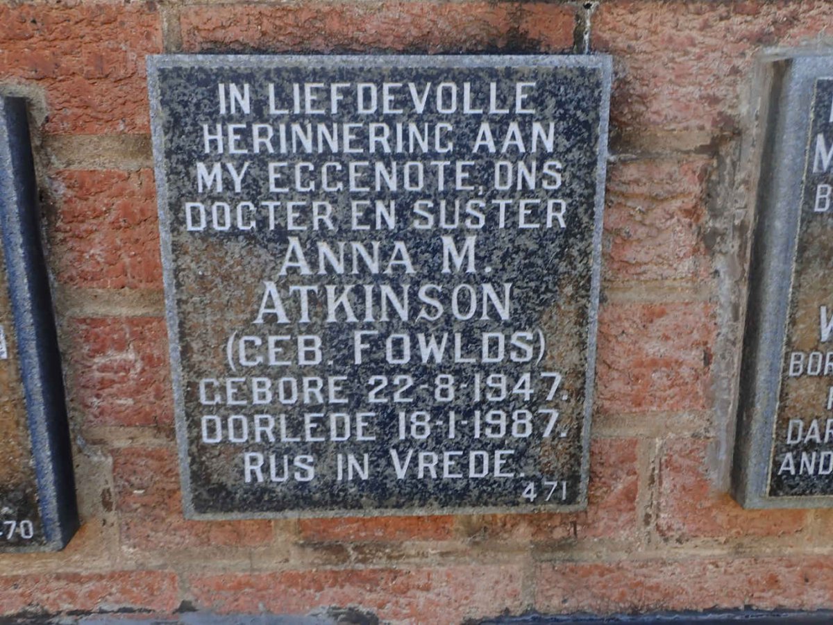 ATKINSON Anna M. nee FOWLDS 1947-1987