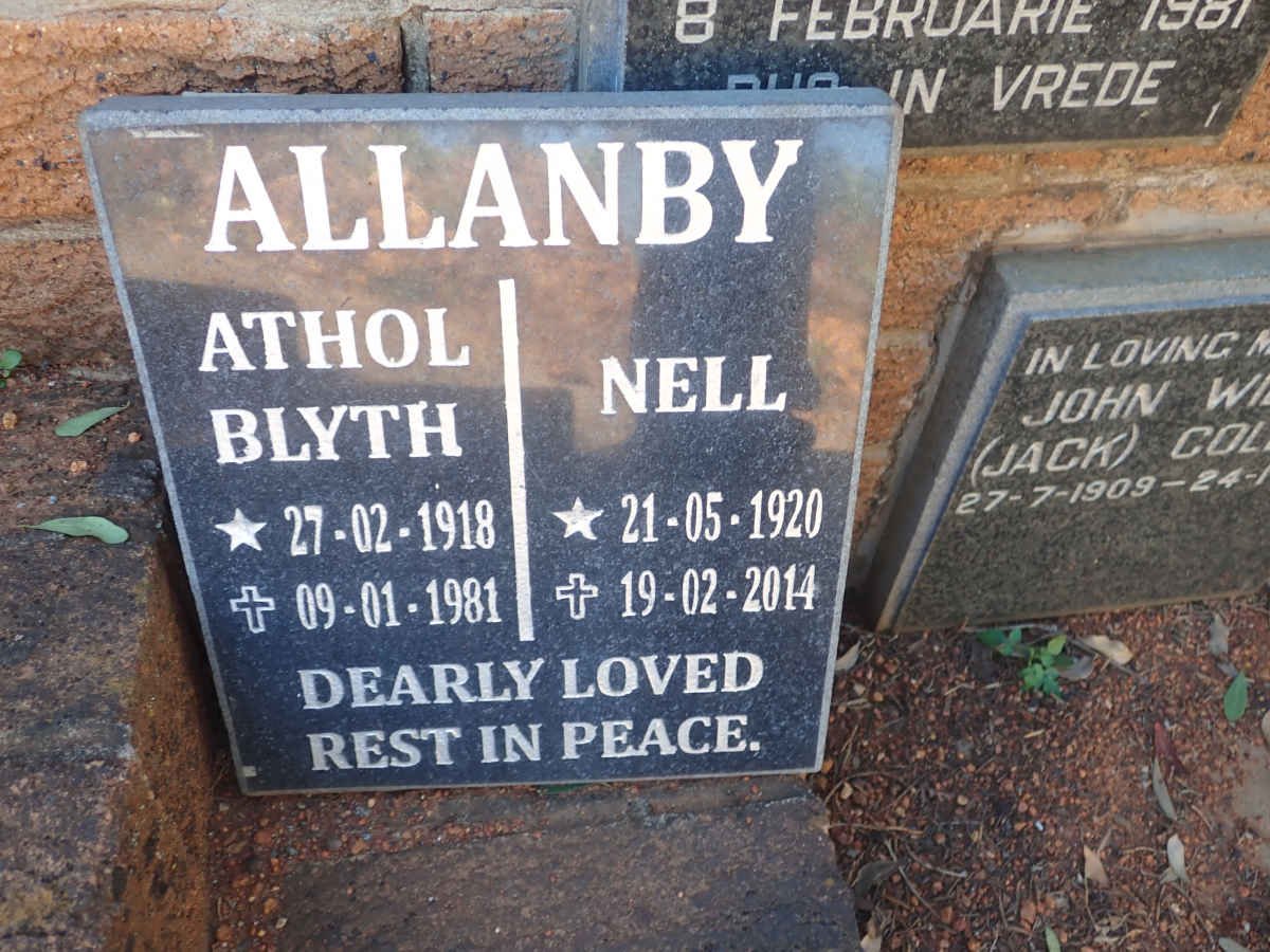 ALLANBY Athol Blyth 1918-1981 &amp; Nell 1920-2014