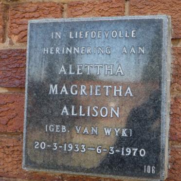 ALLISON Alettha Magrietha nee VAN WYK 1933-1970