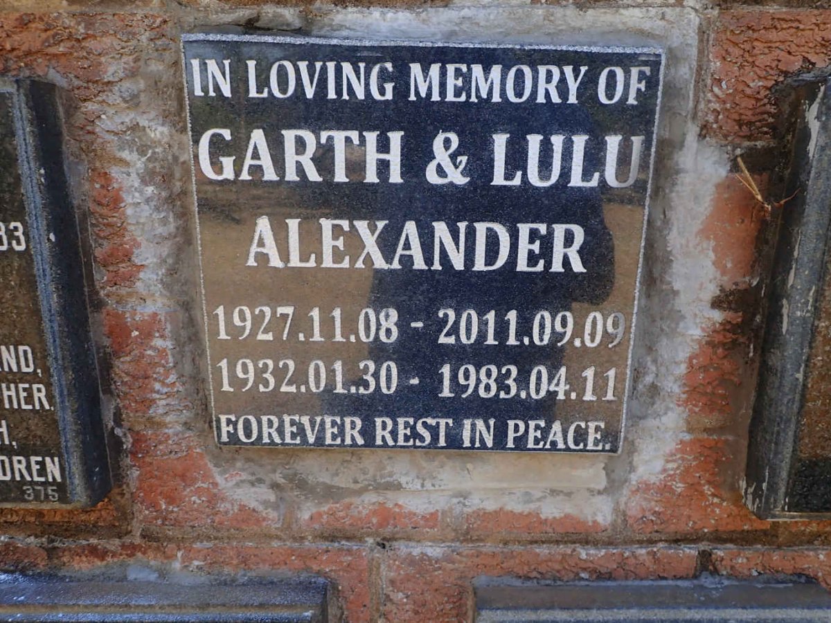ALEXANDER Garth 1927-2011 &amp; Lulu 1932-1983