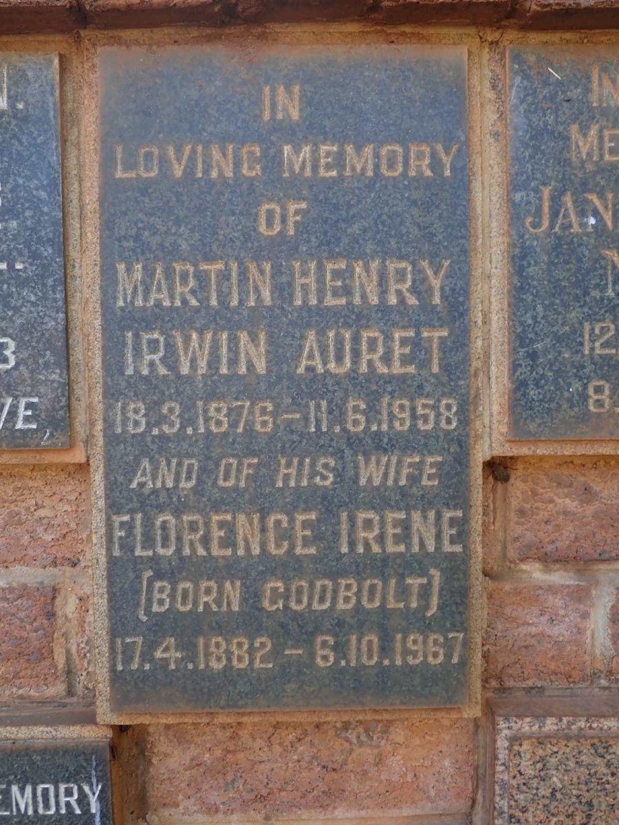 AURET Martin Henry Irwin 1876-1958 &amp; Florence Irene GODBOLT 1882-1967