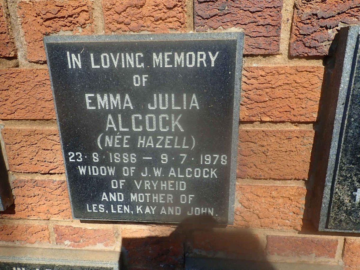 ALCOCK Emma Julia nee HAZELL 1886-1978