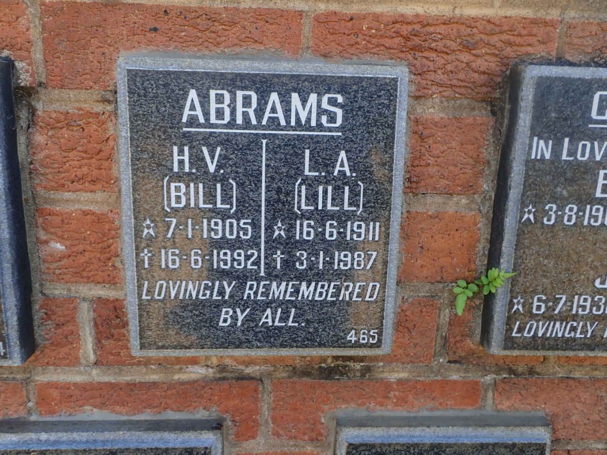 ABRAMS H.V. 1905-1992 &amp; L.A. 1911-1987